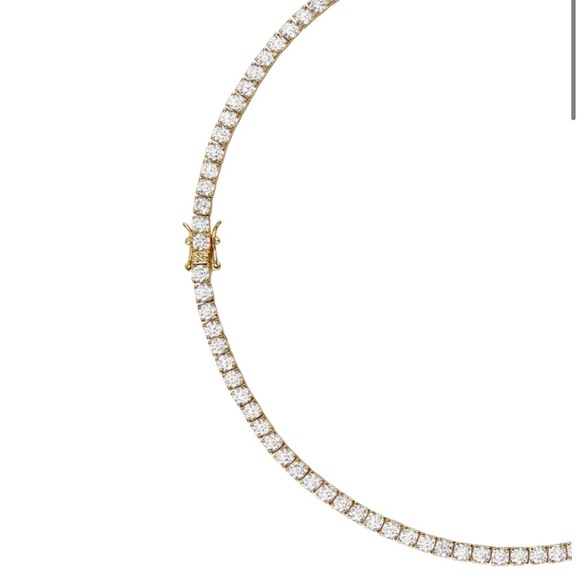 New. Dorsey “Kate” necklace 15”.  3.75 mm lab white sapphires, 18k gold plated. - Picture 6 of 8
